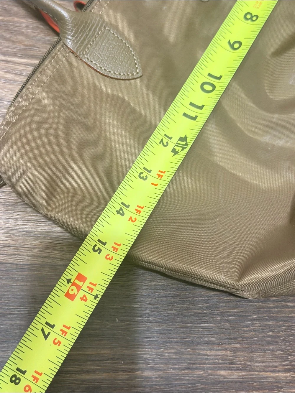 Longchamp Olive Nylon Tote with Orange Trim - Picture 15 of 16